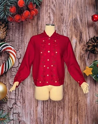 Cárdigan KAREN SCOTT Floral Bordado LANA NAVIDAD Suéter Para Mujer PETITE LG Foto 1 de 4
