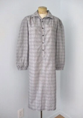 Vestido Camisa De Colección Años 70 Walden Negro Blanco A Cuadros Sedoso Poli Secretaria EE. UU. 18 Foto 1 de 4