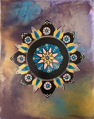 AS IS! Original Kayla Braden “Gratitude” Gold Acrylic Mandala Painting on Canvas - Image 1 of 4