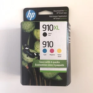 2026 4 OPAKOWANIE ORYGINALNY HP 910XL CZARNY CYJAN / ŻÓŁTY / PURPUROWY ATRAMENT 3JB41AN OEM - Zdjęcie 1 z 4