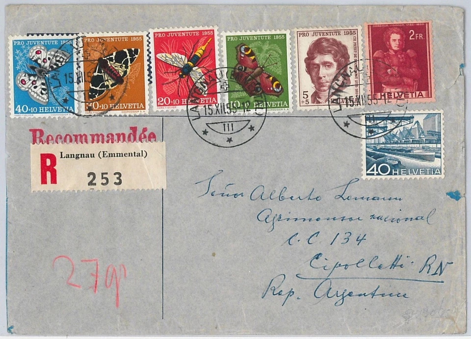 MARIPOSAS Insectos - SUIZA - HISTORIA POSTAL - PORTADA Pro Juventute 1955 Foto 1 de 1