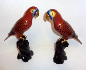 Pájaros loro cloisonne chinos vintage de soporte - Imagen 1 de 11