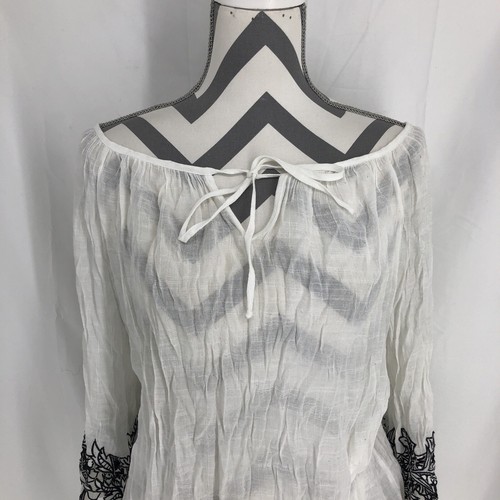 Camicetta Alyx bianca boho cravatta collo maniche a campana pizzo dettagli floreali 0X