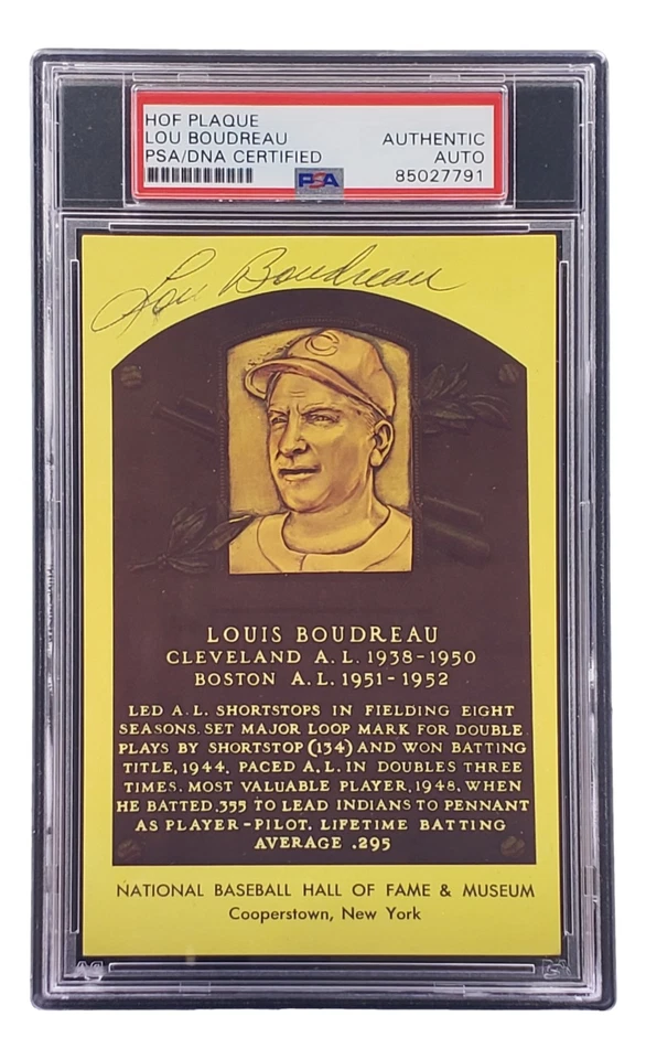 Tarjeta placa firmada por Lou Boudreau 4x6 Cleveland HOF PSA/DNA 85027791 Foto 1 de 4
