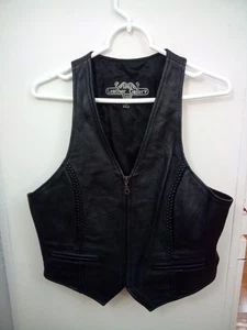 Leather Gallery Motorcycle Vest Womens Size 12 Black Leather Sleeveless Full Zip - Picture 1 of 7