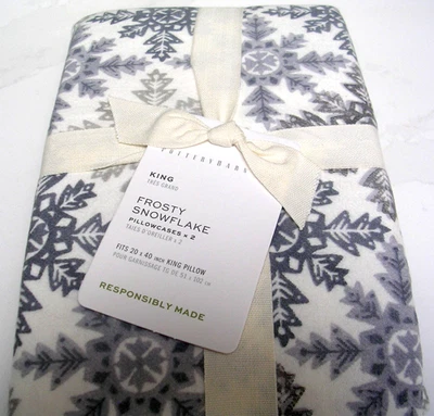 POTTERY BARN FROSTY SNOWFLAKE KING PILLOWCASE PR 100% ORGANIC COTTON FLANNEL NWT - Image 1 of 4