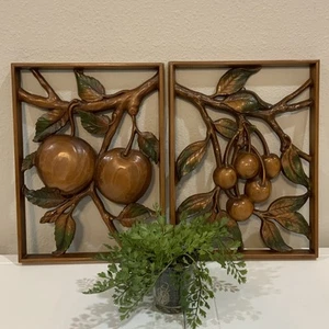 Vtg Syracuse Ornamental Co Syroco Wood Fruit Rectangular Decor Wall Plaques - Picture 1 of 8