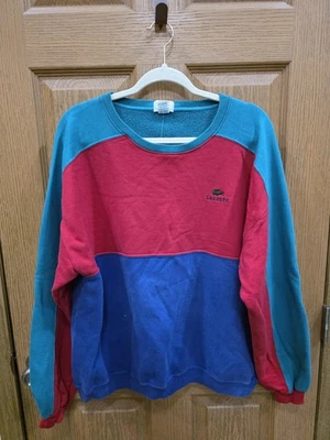 Sudadera De Colección Izod Lacoste Para Hombres XL Bloque de Color Cuello Redondo Logo Hecha en EE. UU. Años 80 Foto 1 de 4