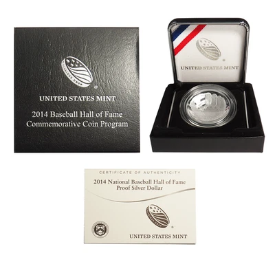 2014-P $1 Proof National Baseball Hall of Fame Silver Dollar Box, OGP & COA - Image 1 of 3