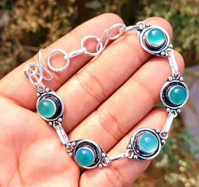 Pulsera de piedras preciosas de ónix verde enchapada en plata de ley 925 joyería tribal Foto 1 de 2
