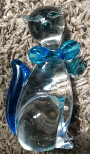 Murano Italienische Artas Kunst Glas Blau Katze Figur Vintage. - Bild 1 von 3