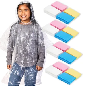 20-Pack Disposable Rain Ponchos for Kids - Emergency Raincoats with Hood - Picture 1 of 11