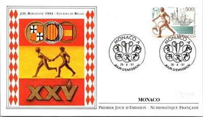 摩纳哥 SC# 1759 FDC 1991 年巴塞罗那奥运会接力赛 - A02818 — 第 1/2 张图片
