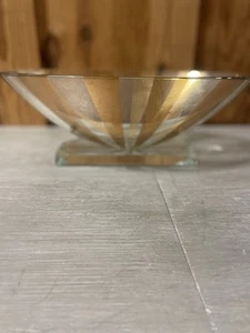 Vintage gold gestreift dick Glas Fuß dekorative ovale Schüssel 14” x 8” x 3,5” - Bild 1 von 11