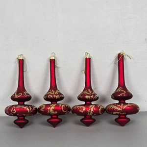4er Set Glas Vintage Weihnachtsschmuck Unikat Wirbel Rot/Gold Design - Bild 1 von 16