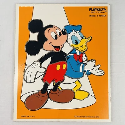 Vintage Mickey Mouse & Donald Duck Wooden Puzzle 10 Pieces Playskool 190-13 - Image 1 of 4