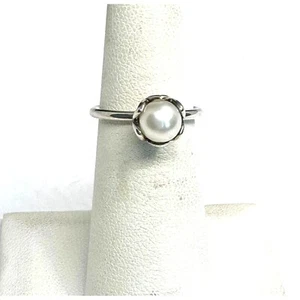 Pandora 925 Sterling Silver And Pearl Ring Size 5.25 Sky - Picture 1 of 9