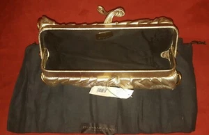 Donna Karan Gold Leather Barrel Clutch $995 Value - Picture 1 of 11