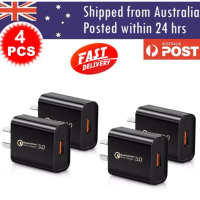 4 / 6 PACK Black Qualcomm Quick Charge QC 3.0 Super Fast USB Wall Charger 18W AU - image 1 of 4