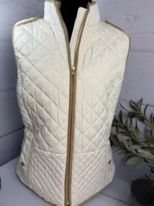 99$ New Talbots Women’s Mock Neck Qualited Zip Ivory Fleece Lined Vest Sz L - Picture 1 of 12