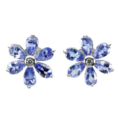925 Sterling Silver Earrings Pear Tanzanite 5x3mm Simulated Cz Gemstone Jewelry - Image 1 of 4