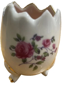 Candelabro huevo agrietado de porcelana blanca Japón (vela de cera en el interior) rosas 3 pulgadas - Imagen 1 de 6