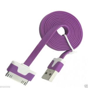 iPhone 4 Flat USB Colour Cable Charger Purple BUY 1 GET 1 FREE! - Picture 1 of 5