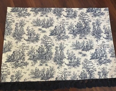 "Cenefa French Toile Country Scenes crema azul marino borlas 53x18""" Foto 1 de 4