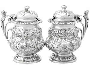 Sterling Silver Mustard Pots - Antique George V - Picture 1 of 12
