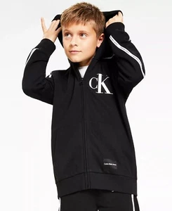 Calvin Klein BLACK Big Boys Full-Zip Logo Hoodie, US Large (14-16) - Picture 1 of 4