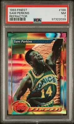 1993 TOPPS FINEST REFRACTOR #186 SAM PERKINS PSA 7 - Image 1 of 2