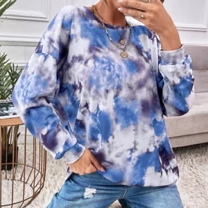 NEW Tie Dye Relaxed Fit Drop Shoulder Sweatshirt Blue Crew Neck M Pullover - Picture 1 of 8