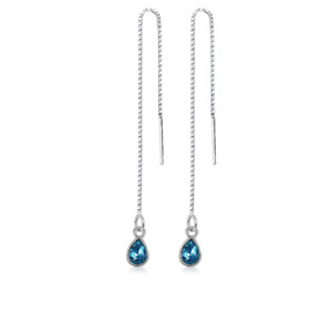 925 Silver Plated Waterdrop Blue CZ Threader Dangle Drop Chain Pull Earrings C9