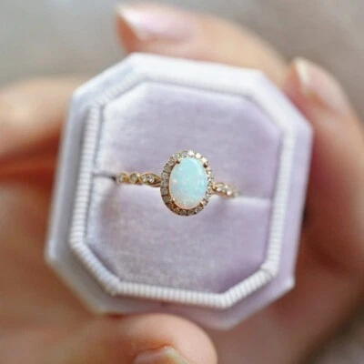 Antique Oval Cut Australian Opal 14K Yellow Gold Plated Silver Engagement Ring - Image 1 of 4