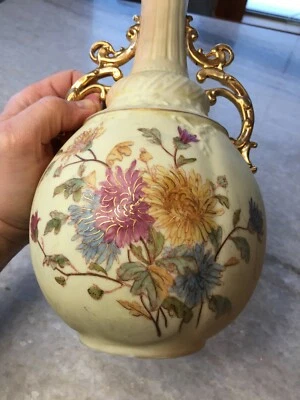 antique rw rudolstadt germany hand painted porcelain art nouveau vase gilded - Image 1 of 4