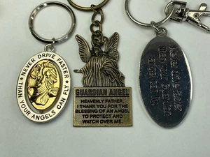 Religious Christian Guardian Angel Themed Spinning Center Keychains Lot of 3 - Picture 1 of 9