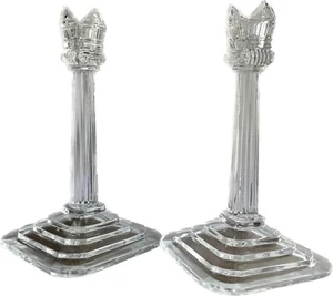 Polonia 2 Pillar Candlestick Holders Clear Crystal Square Base Crown Top : Read - Picture 1 of 18