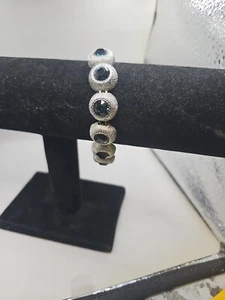 Pulsera tono plata eslabones gruesos pedrería azul - Imagen 1 de 5