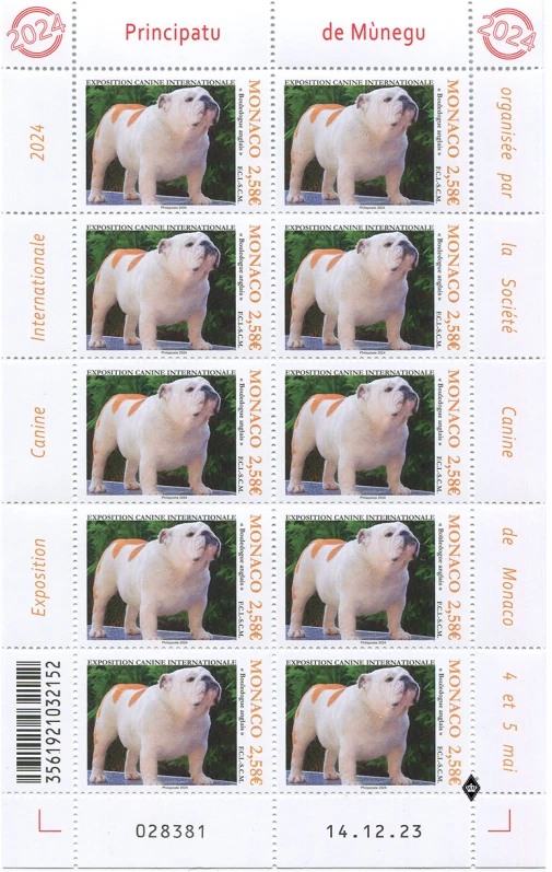 Monaco 2024 Full Sheet INTERNATIONAL DOG SHOW 2024 MNH - Image 1 of 1