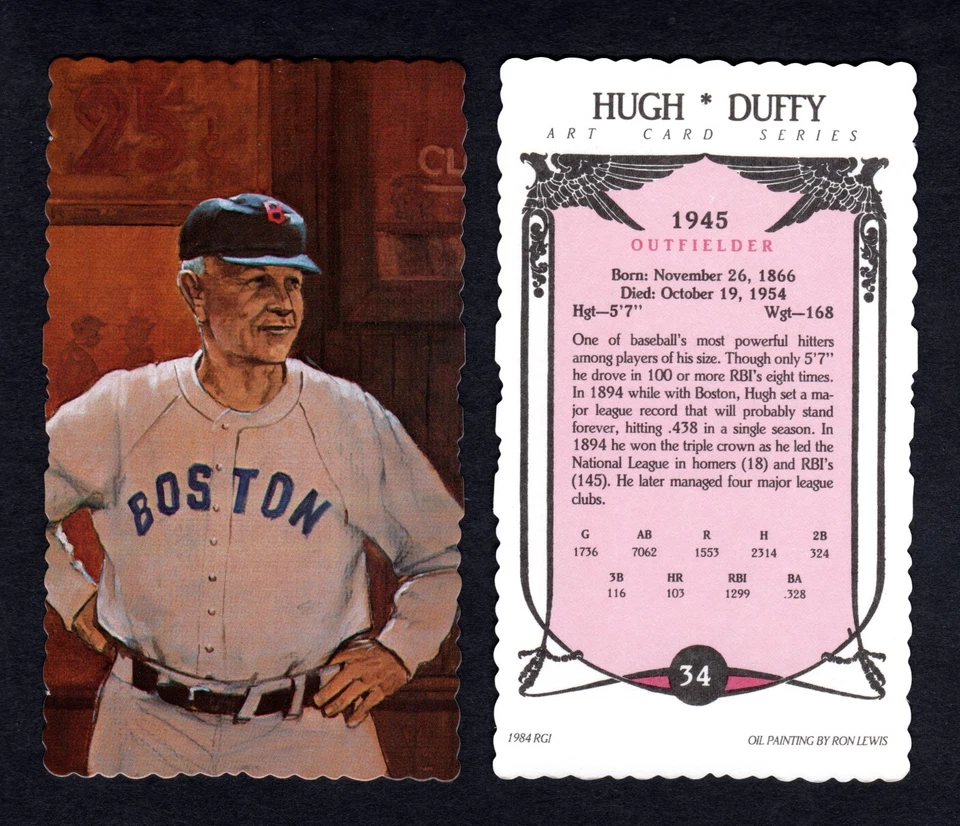 #34 HUGH DUFFY, Boston Red Sox/Braves | RGI/Ron Lewis deckle edge HOF art card - Image 1 of 1