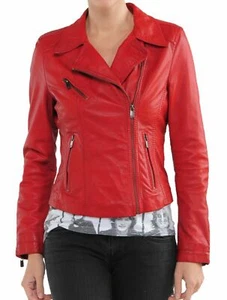 Women's Real Lambskin Leather Motorcycle Slim fit Designer Biker HOT Red Jacket - Picture 1 of 9