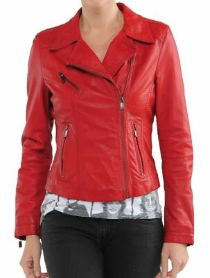 Women's Real Lambskin Leather Motorcycle Slim fit Designer Biker HOT Red Jacket - Image 1 of 4