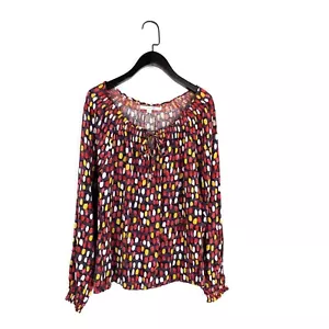 Boden Purple Red Yellow Geometric Polka Dot Boat Neck Puff Blouse - Size 6 - Picture 1 of 6