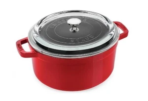 Staub Cast Iron Round Cocotte with Glass Lid 24cm - Cherry - Picture 1 of 5
