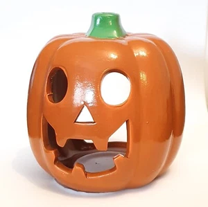 Pumpkin Tealight Holder Jack-o-lantern Orange Ceramic Hallowen Decor Gothic Emo - Picture 1 of 5