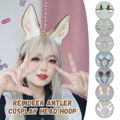 Diadema de cuerno de reno Lolita Cosplay Peluche Ciervo Oreja Aro Navidad Prendas para la cabeza Foto 1 de 4