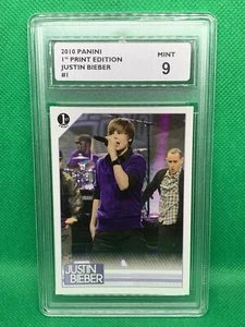 2010-JUSTIN BIEBER-Panini “1ST PRINT” #1 True Rookie - Grade MINT (9) - Picture 1 of 9