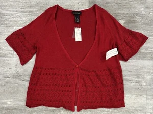 Lane Bryant Cardigan Sweater Womens 18/20 Red One Button Open Knit Short Sleeve - Picture 1 of 8