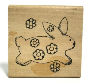 Rubber Wood Stamp Scrapbook PaperCrafts Easter Rabbit Bunny Flowers 3" x 3" - Picture 1 of 2