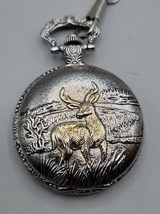 Deerhunter Outdoorsman Quartz Pocketwatch 15" Chain Gold Silver Tone - Picture 1 of 6